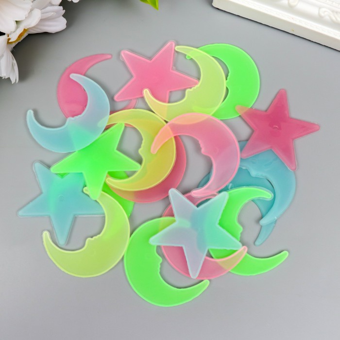 Наклейка интерьерная фосфорная пластик «Месяцы и звёзды», набор 12 шт., 17×12 см